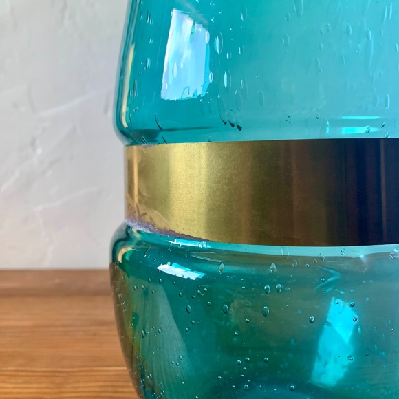 Dara International -- Italian Handblown Blue Glass Vase w/ Brass Band -- 13" - Picture 14 of 15